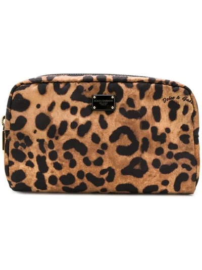 Dolce & Gabbana Leopard Print Make-up Pouch In Brown