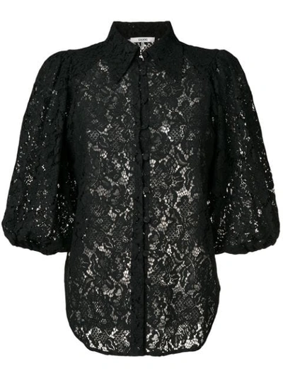 Ganni Floral Embroidered Lace Blouse In Black