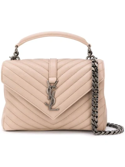 Saint Laurent Medium Monogramme Quilted College Bag In Neutrals
