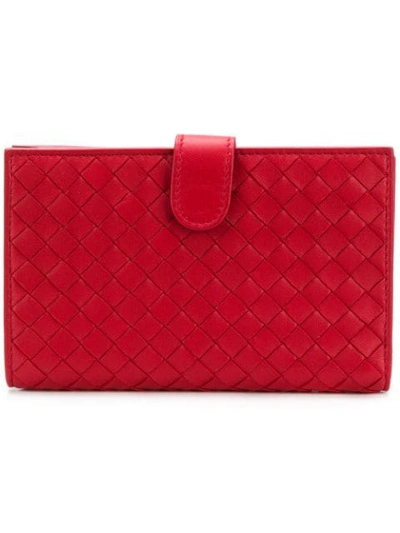 Bottega Veneta Intrecciato Leather Wallet In Red