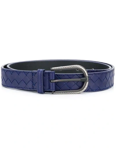 Bottega Veneta Intrecciato Weave Leather Belt In Blue