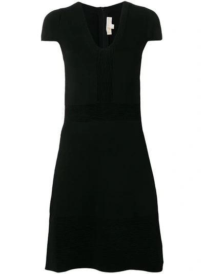 Michael Michael Kors Stretch Knit V-neck Dress In Black