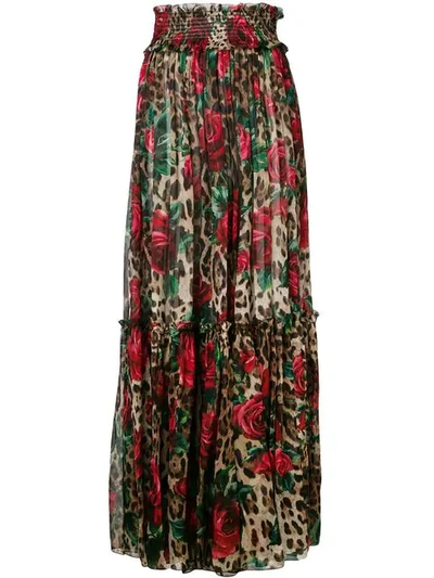 Dolce & Gabbana Leopard & Rose Chiffon Long Skirt Pants