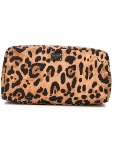 Dolce & Gabbana Leopard Print Make-up Bag In Brown