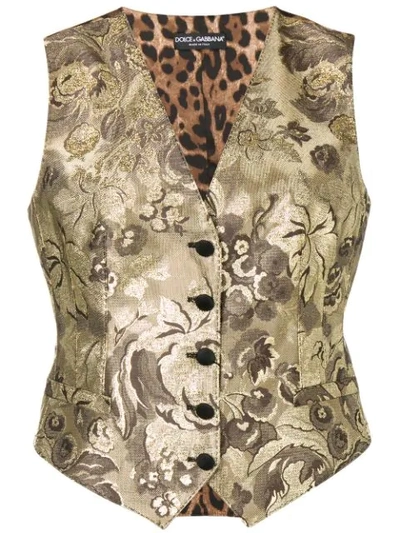 Dolce & Gabbana Brocade And Leopard Print Waistcoat In Gold