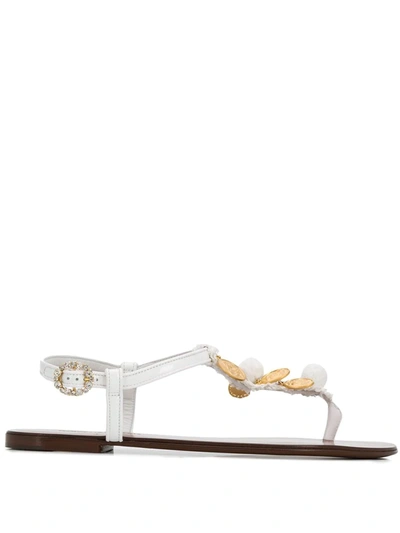 Dolce & Gabbana Coin Embellished Sandals In White