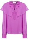 See By Chloé Flouncy Neck Tie Blouse In Purple