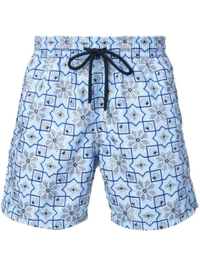 Vilebrequin Geometric Embroidery Swim Shorts In Blue