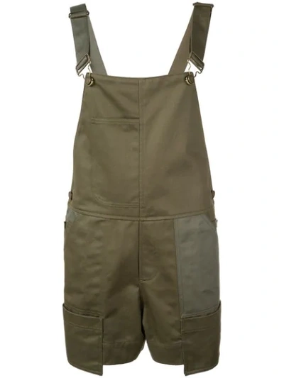 Monse Buckled Strap Dungaree Shorts In Green
