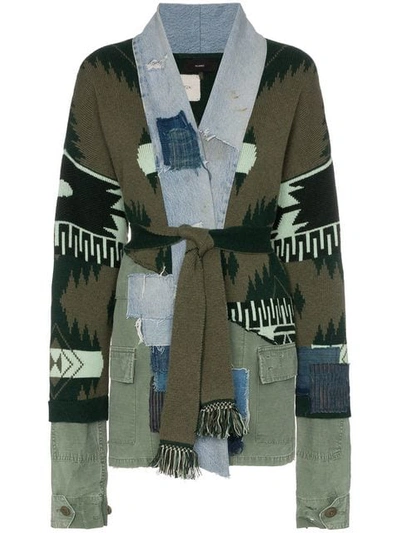 Alanui X Greg Lauren Icon Patchwork & Intarsia-cashmere Jacket In Green Multicoloured
