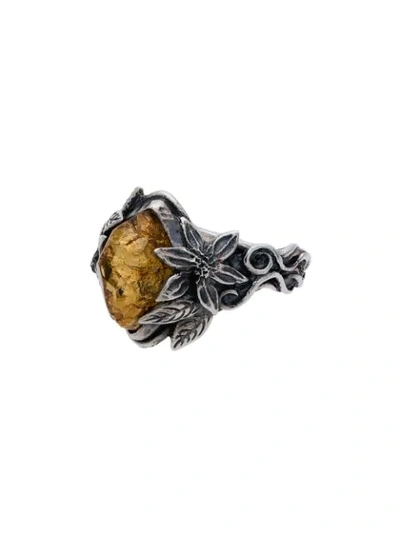 Lyly Erlandsson 'aria Leaf' Ring In Silver/yellow
