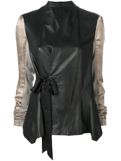 Rick Owens Contrast Sleeve Leather Jacket In Black