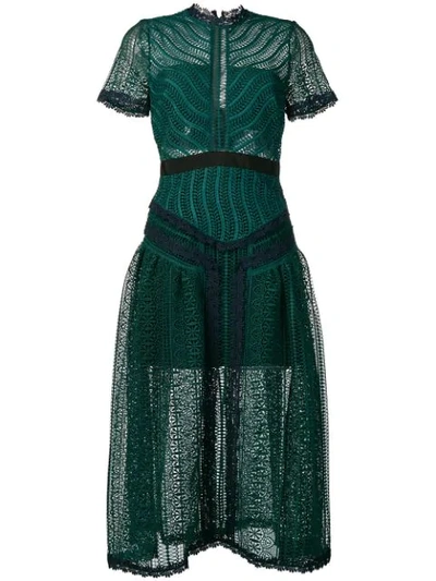 Self-portrait Guipure Lace Midi Dress In Green