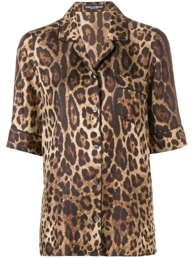 Dolce & Gabbana Diva Leopard-print Silk-twill Shirt In Brown