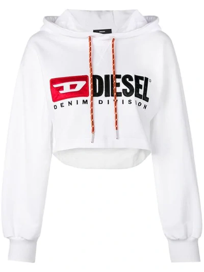 Diesel Cropped Logo Hoodie In White