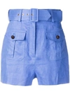 Zimmermann Corsage Belted Printed Linen Shorts In Blue