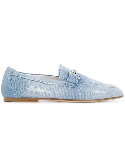Tod's Denim Logo Loafers In Blue