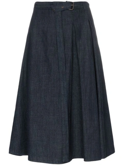 Marni Denim Belted Side Pleat Skirt In Blue