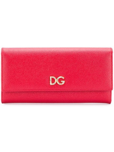 Dolce & Gabbana Foldover Logo Wallet In Red