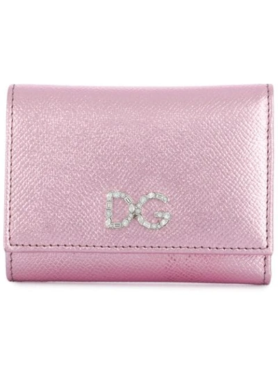 Dolce & Gabbana Metallic Foldover Wallet In Pink ,metallic