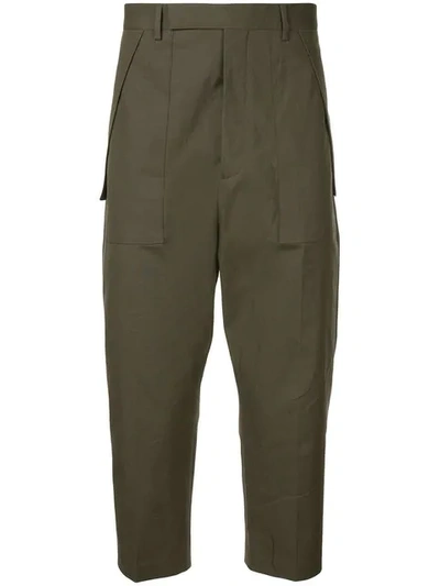 Rick Owens Cropped Cargo Trousers In Green