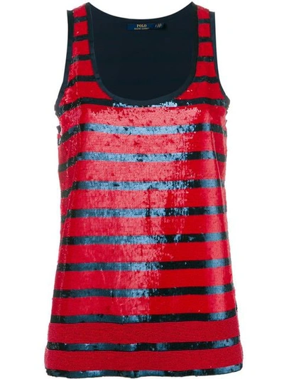 Polo Ralph Lauren Striped Sequined Tank Top In Red Navy Stripes