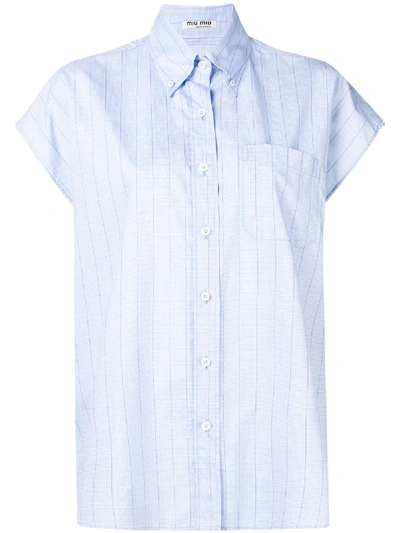 Miu Miu Plaid Cap-sleeved Cotton Shirt In Blue