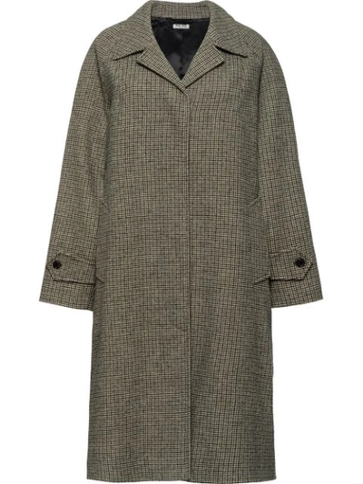 Miu Miu Long-sleeve Wool Check Coat In Grey