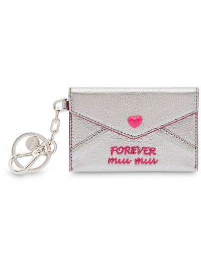 Miu Miu Madras Love Mini Envelope Keyring In Metallic