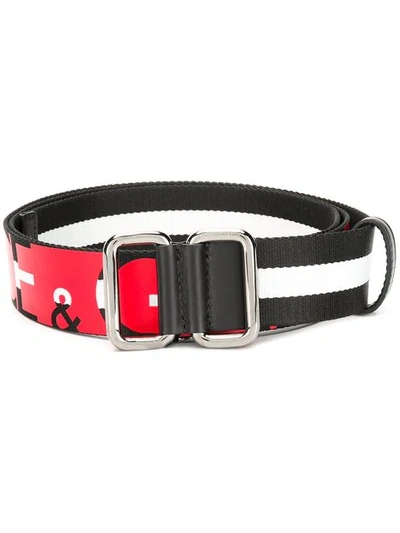 Dolce & Gabbana Striped Logo Belt In Black