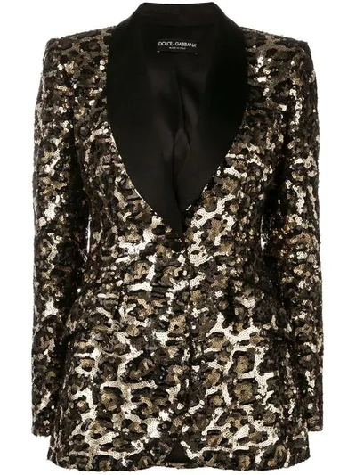 Dolce & Gabbana Leopard Sequin Blazer In Black