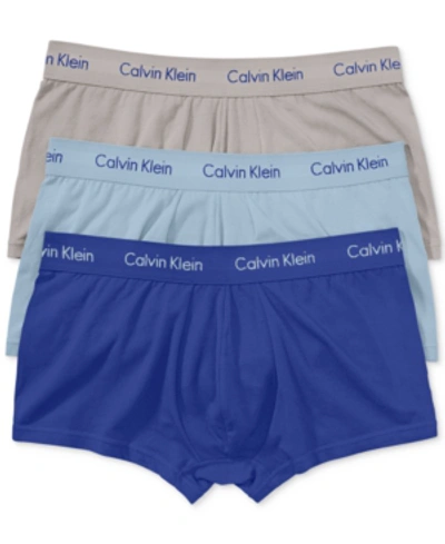 Calvin Klein Men's Cotton Stretch Trunks 3-pack Nu2665 In Imperial Blue/sterling Blue/stone Wash Grey