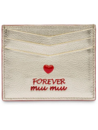 Miu Miu Madras Love Card Holder In Gold