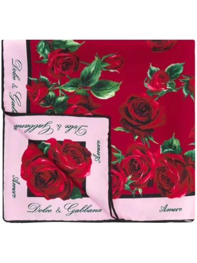 Dolce & Gabbana Rose Print Scarf In Red