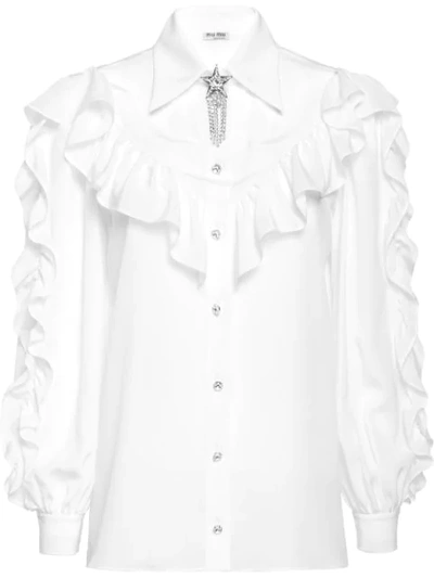 Miu Miu Bluse Aus Chinakrepp In White