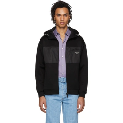 Prada Technical Cotton Fleece Jacket In Black