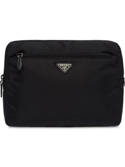 Prada Logo-plaque Travel Pouch In Black