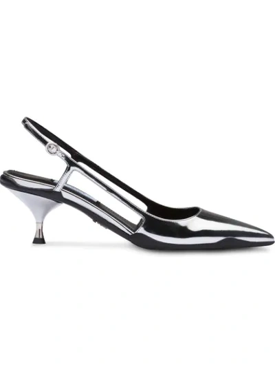 Prada Slingback Patent Leather Kitten Heels In Black