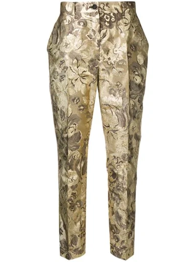 Dolce & Gabbana Floral Jacquard Trousers In Gold