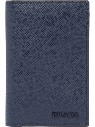 Prada Saffiano Leather Card Holder In Blue