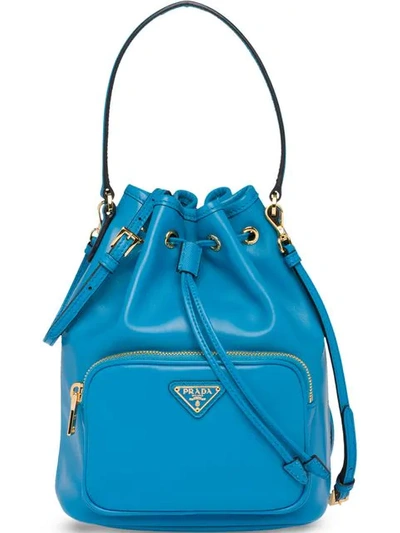 Prada Leather Bucket Bag In F072p Voyage Blue
