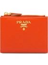 Prada Logo-plaque Top-zip Wallet In Orange