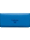 Prada Large Logo Plaque Wallet In Blue