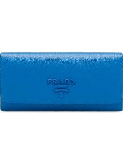 Prada Large Logo Plaque Wallet In Blue