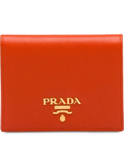 Prada Small Logo Plaque Wallet In Orange