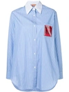 N°21 Appliqué Insert Striped Shirt In Blue
