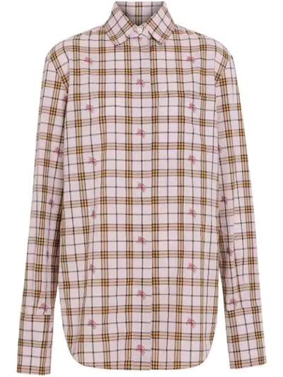 Burberry Fil Coupé Check Cotton Shirt In Alabaster Pink Ip Pt