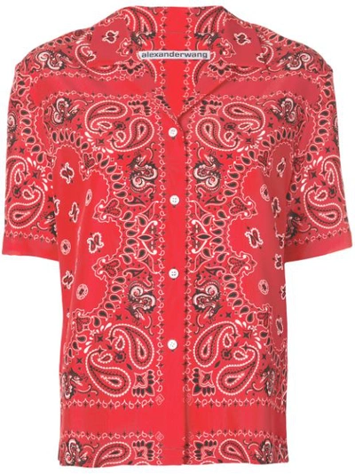 Alexander Wang Red Silk Bandana Print Button Down Shirt