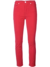 Re/done Cropped High-rise Stretch-velvet Skinny Pants In Red