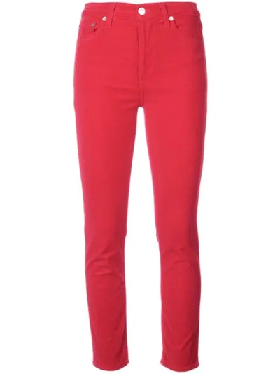Re/done Cropped High-rise Stretch-velvet Skinny Trousers In Red